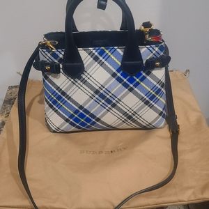 Burberry Small Banner Tartan Mix Tote CHALK WHITE